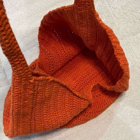 Hand Crafted, Crocheted Orange Half Moon Bag EUC - Picture 7 of 10